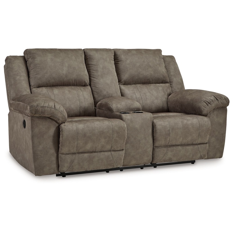 Laresview – Fossil – Dbl Reclining Loveseat with Console