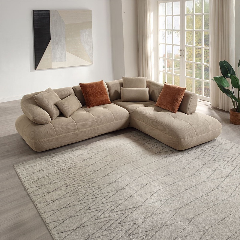 Carrick – Sectional Sofa With 6 Pillows – Beige