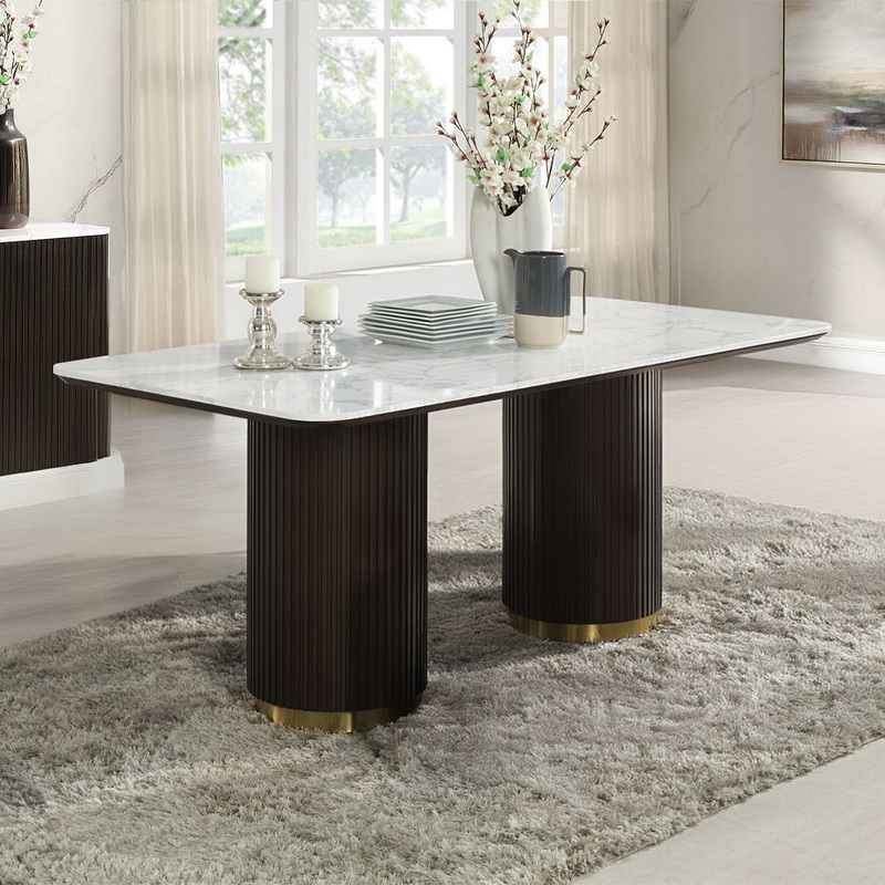 Clayten – Dining Table With Marble Top – White Natural Marble Top & Espreeso Finish