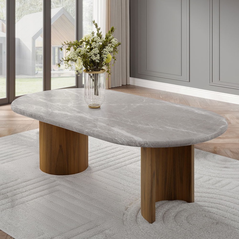 Darcy – Dining Table – Natural Marble Top & Dark Walnut Finish