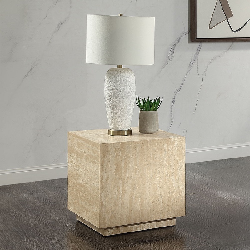 Deon – End Table – Beige Travertine