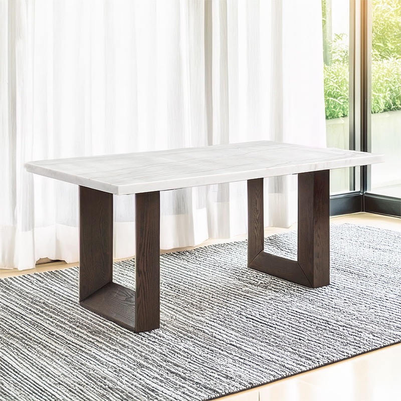 Edwyn – Dining Table With Marble Top – White Natural Marble Top & Brown Finish