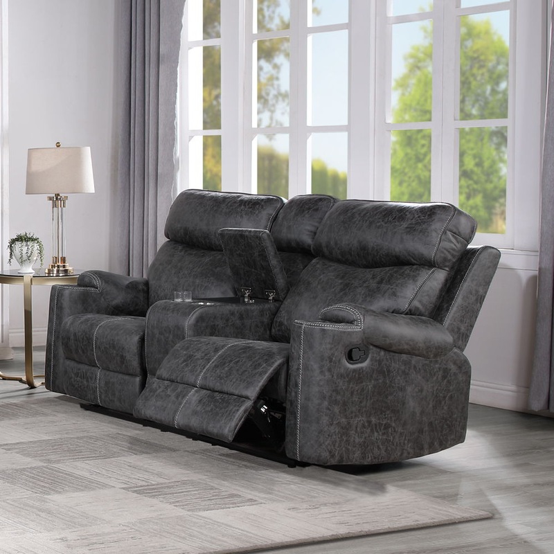 Hirah – Motion Loveseat With Console & USB Port – Dark Gray Polish Microfiber