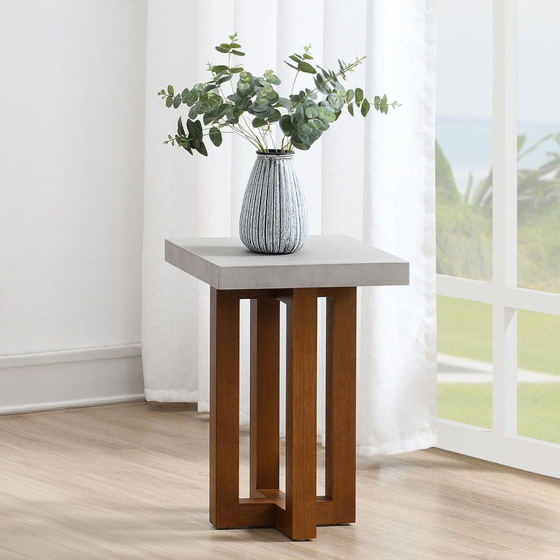Keven – End Table – Faux Concrete Top & Walnut  Finish