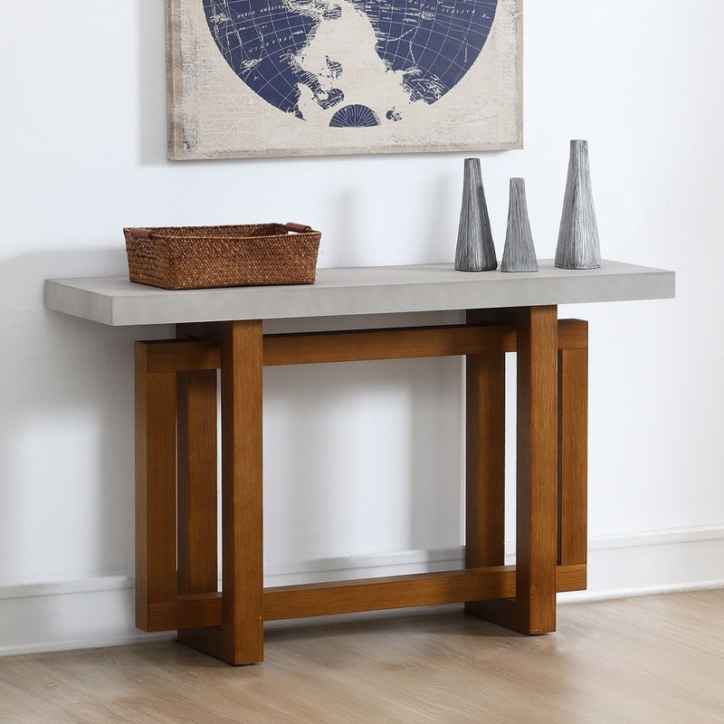 Keven – Sofa Table – Faux Concrete Top & Walnut  Finish
