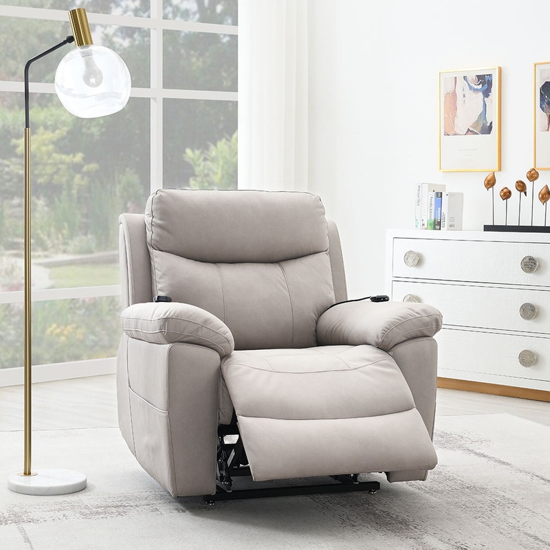Chriki – Power Recliner With Lift & Heating & Massage – Beige Chenille & Black Finish