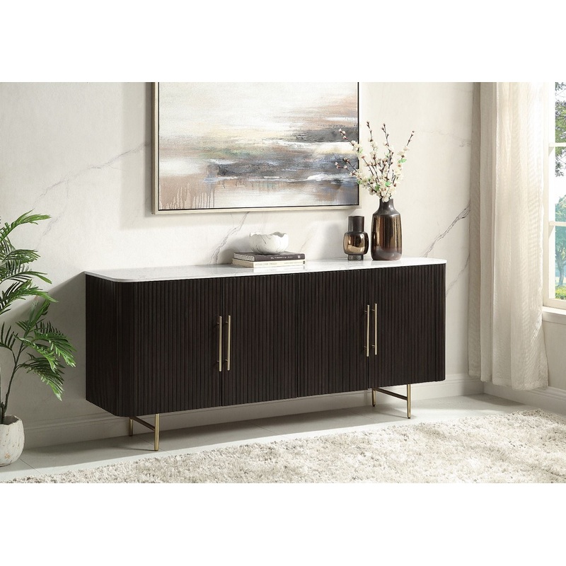 Clayten – Server – White Natural Marble Top & Espreeso Finish