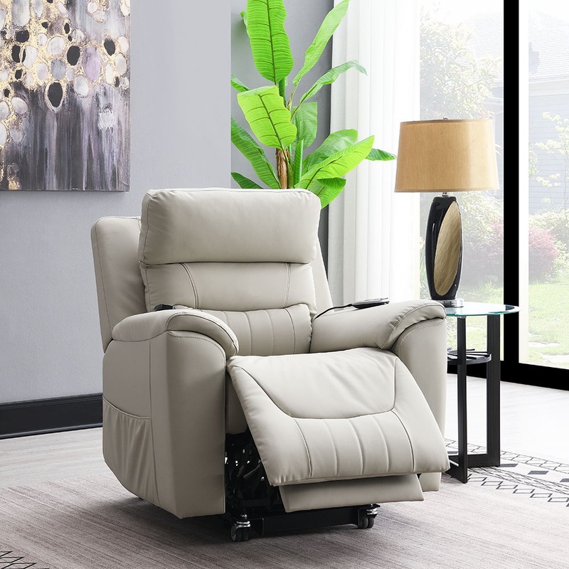 Marsha – Power Recliner With Lift & Massage – Light Gray Silicone Synthetic Leather
