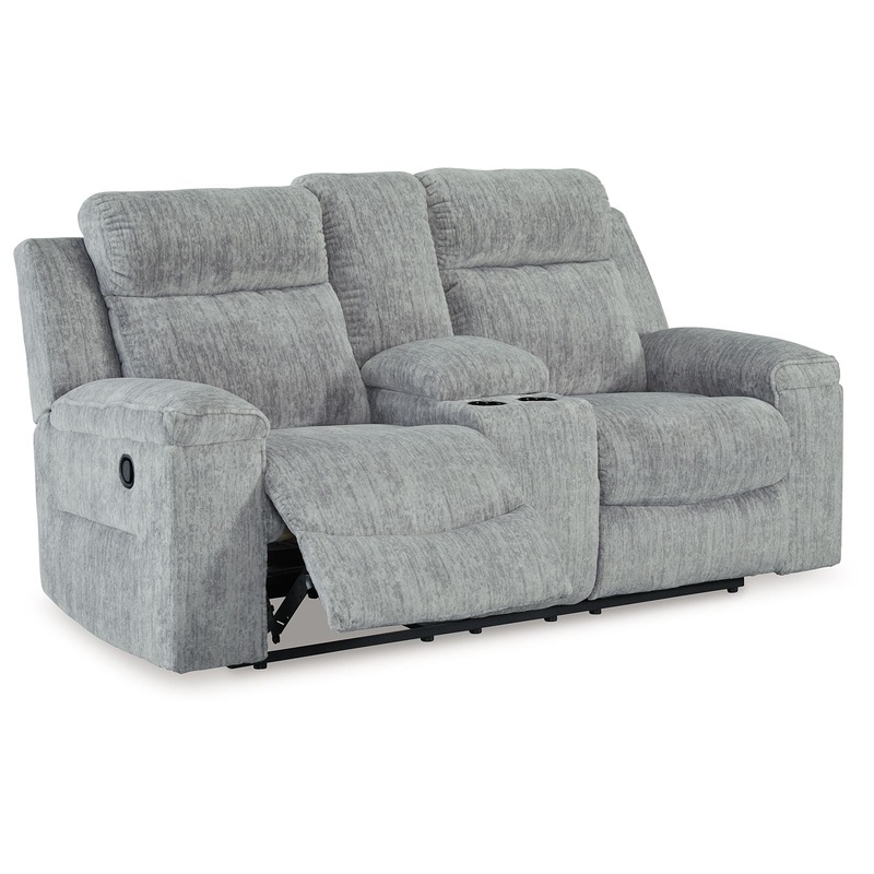 Buntington – Pewter – Dbl Reclining Loveseat with Console