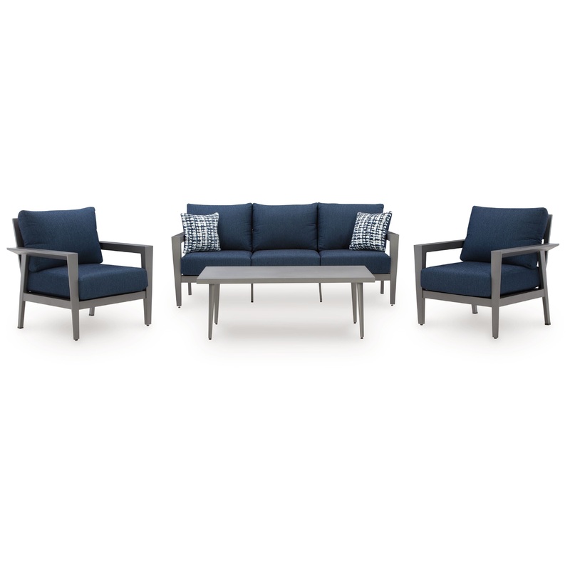 Gali – Gray / Blue – Sofa / Chairs / Table Set (Set of 4)