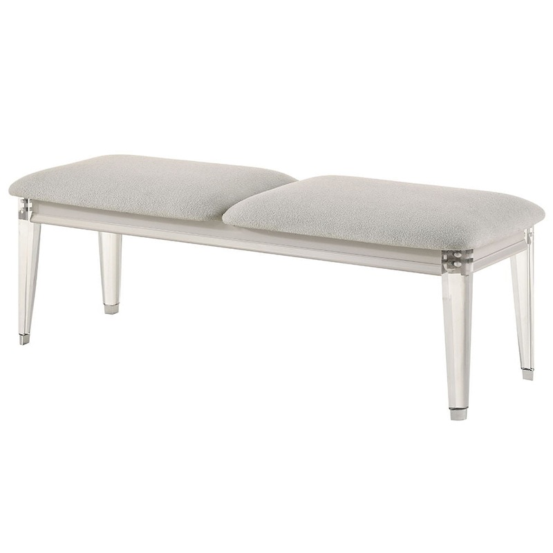 Laveda – Bench – Light Gray Boucle & Pearl White Finish