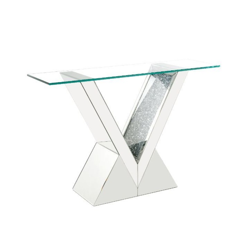 Noralie – Accent Table – Clear Glass, Mirrored & Faux Diamonds – 32″