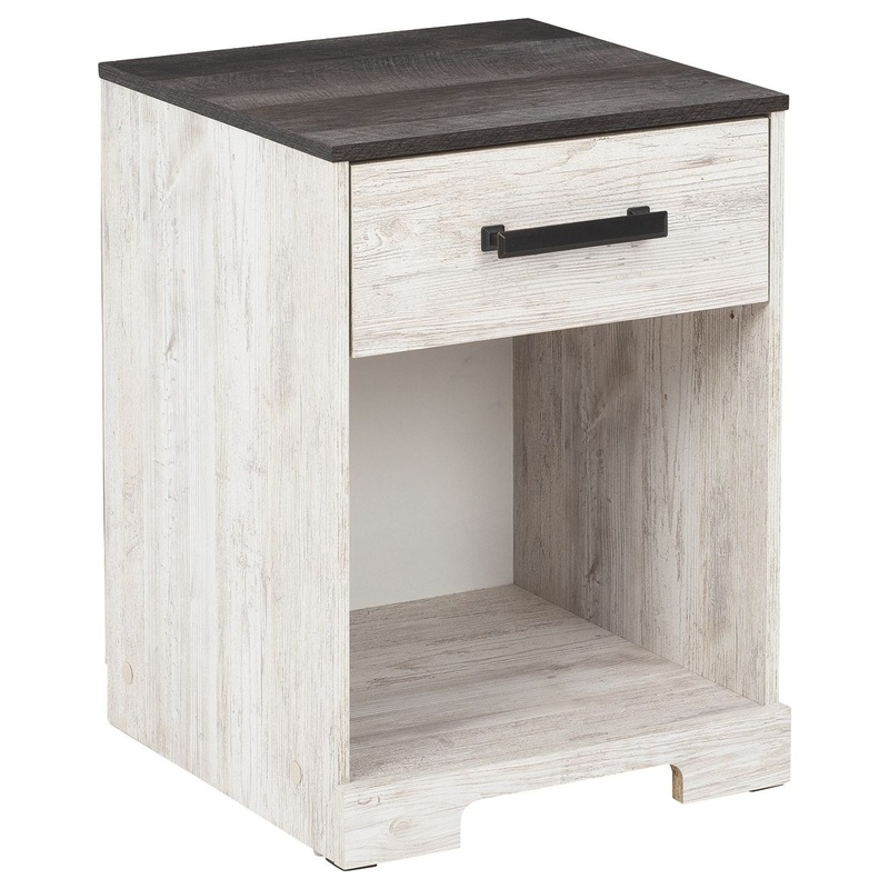 Shawburn – Whitewash / Charcoal Gray – One Drawer Night Stand