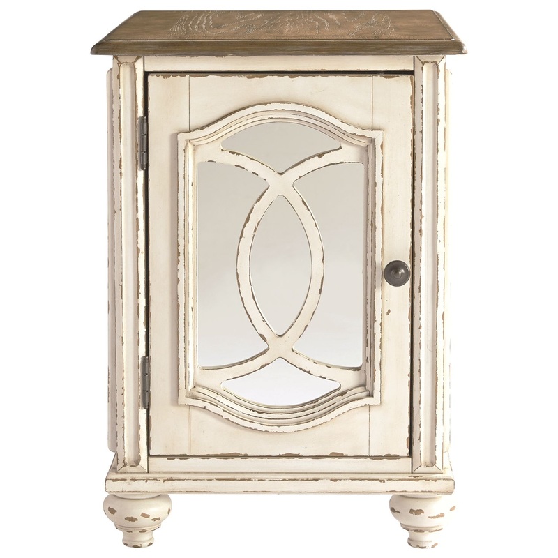 Realyn – White / Brown – Chair Side End Table – Insert Mirror