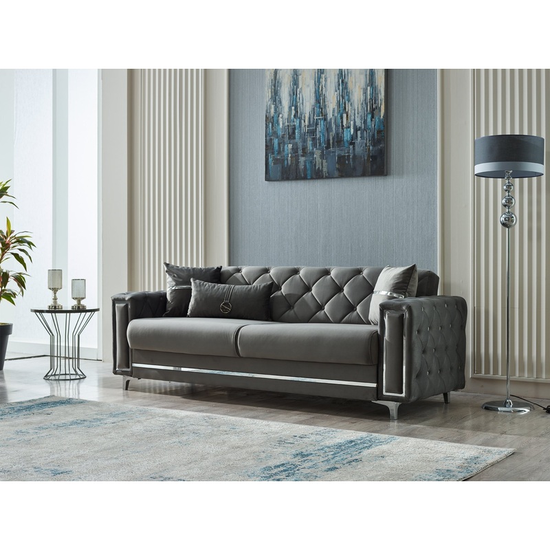 Bolivya 88″ Wide Tufted Convertible Sofa Gray