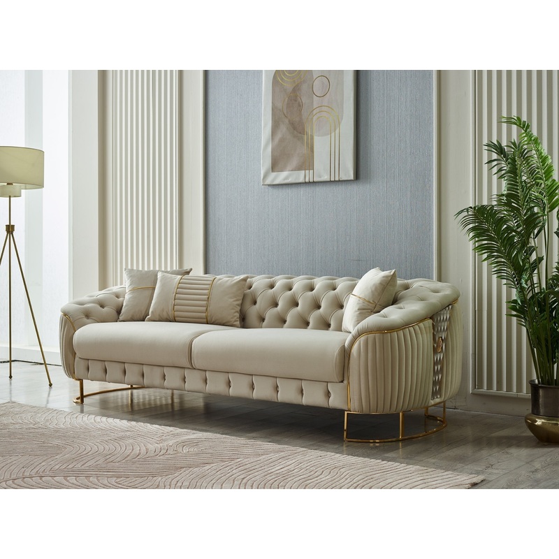 Lucas 89″ Wide Tufted Sofa Cream