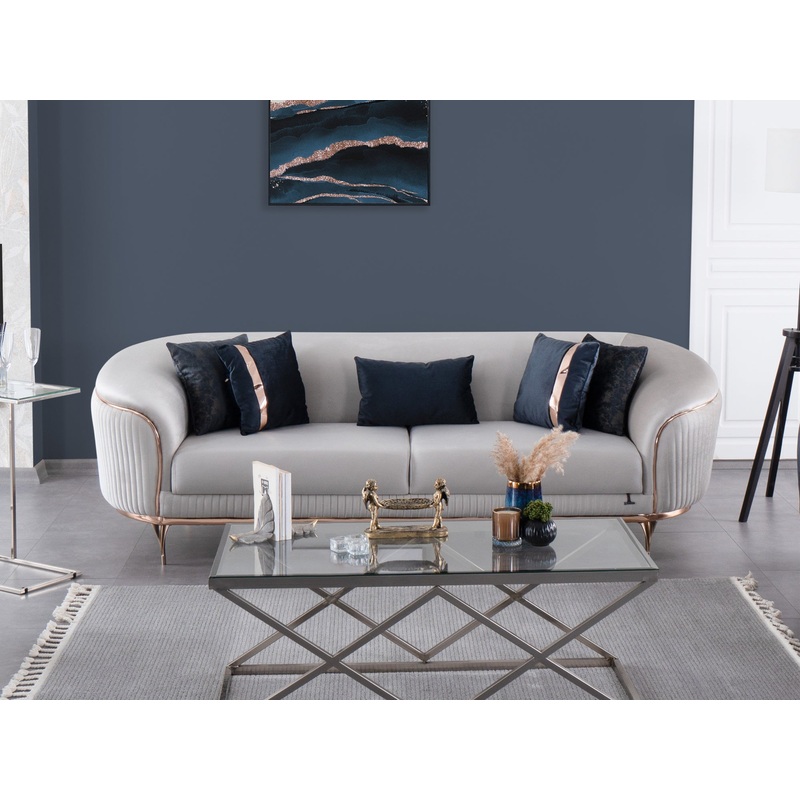 Pandora 100″ Wide Striped Sofa Cream