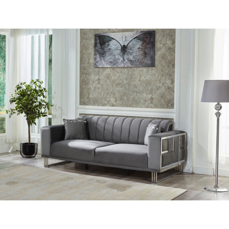 Puzzle 87″ Wide Striped Extendable Sofa Light Gray
