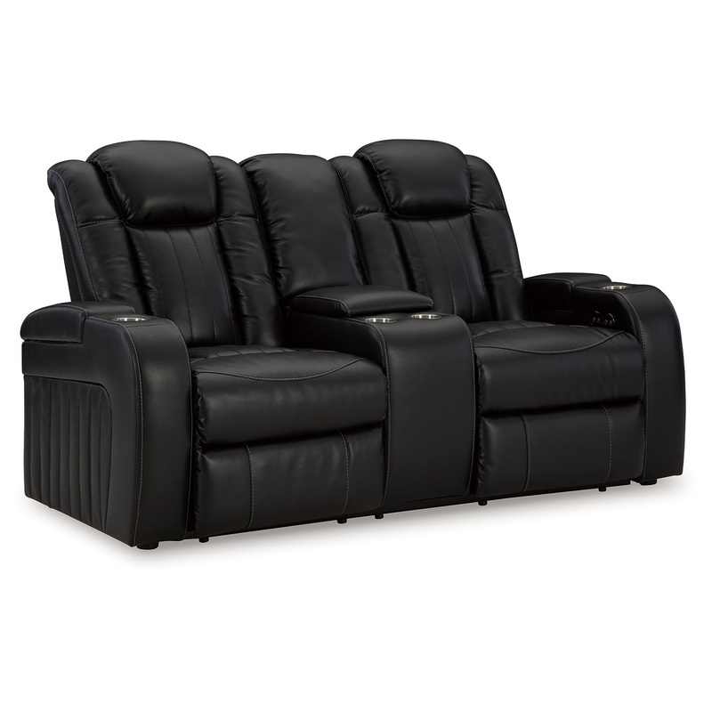 Caveman Den – Midnight – Power Reclining Loveseat with Console/ Adj Hdrst