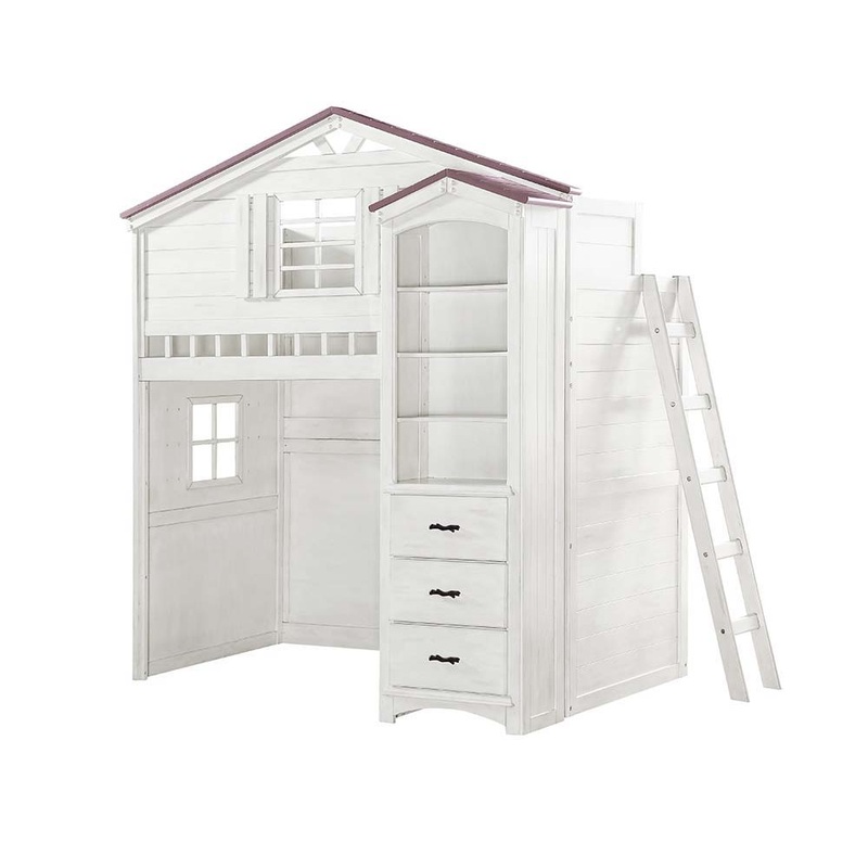 Tree House – Twin Loft Bed – Pink & White Finish
