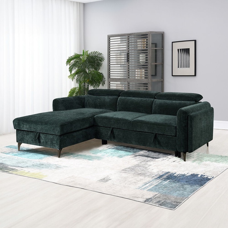 Zadok – Sectional Sofa With Sleeper & Storage – Green
