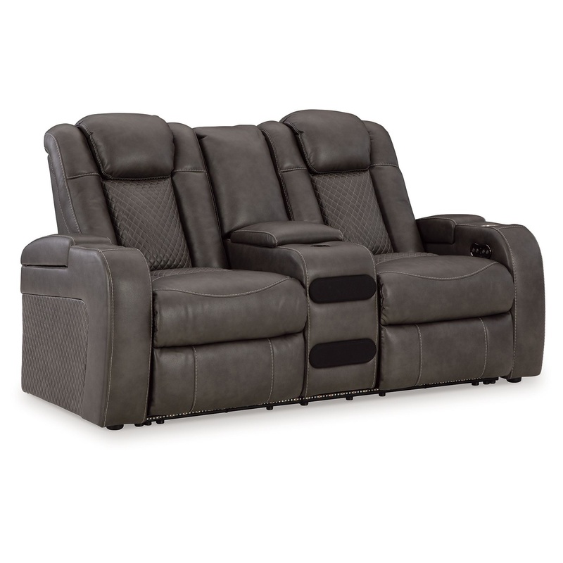 Fyne-dyme – Power Reclining Loveseat With Console/Adj Hdrst Dark Gray