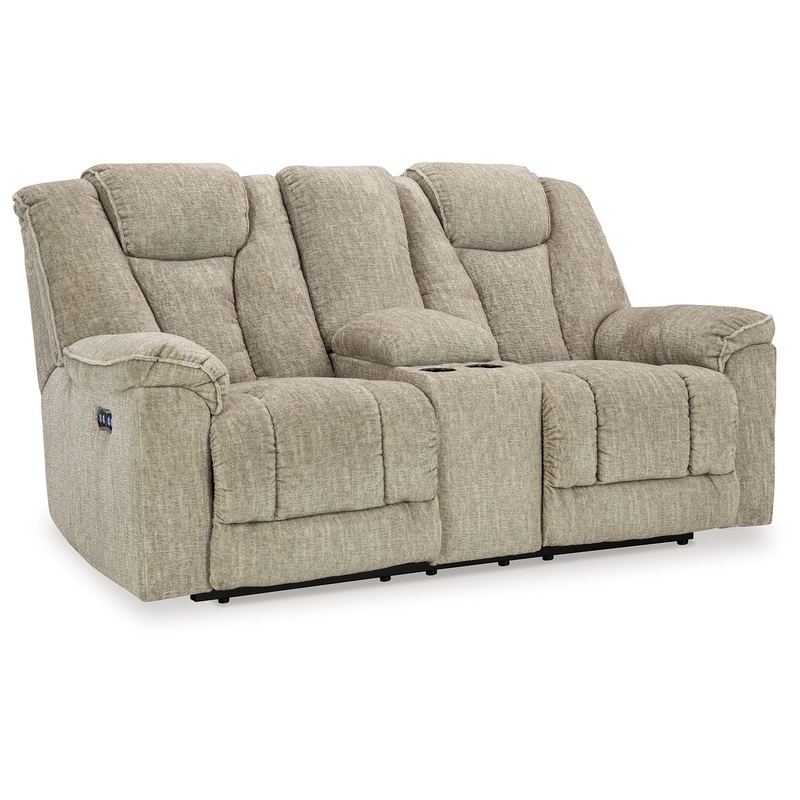 Hindmarsh – Stone – Power Reclining Loveseat with Console/ Adj Hdrst