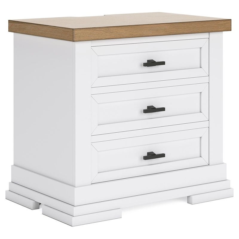 Ashbryn – White / Natural – Three Drawer Night Stand