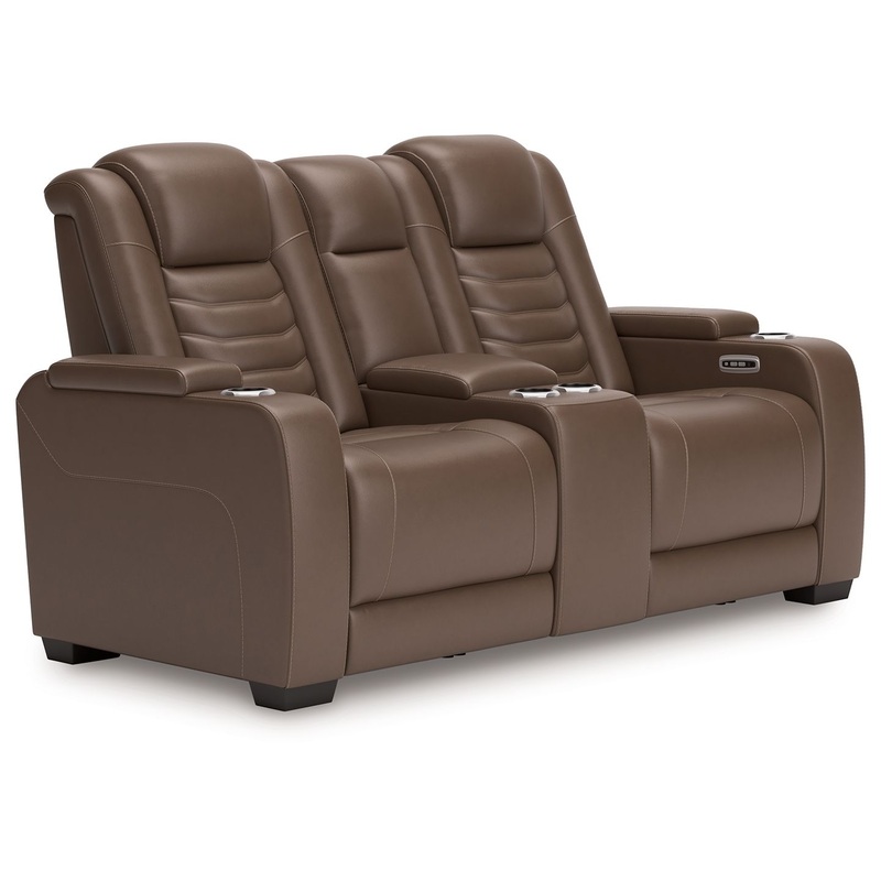 High Impact – Tobacco – Power Reclining Loveseat With Console / Adj Hdrst