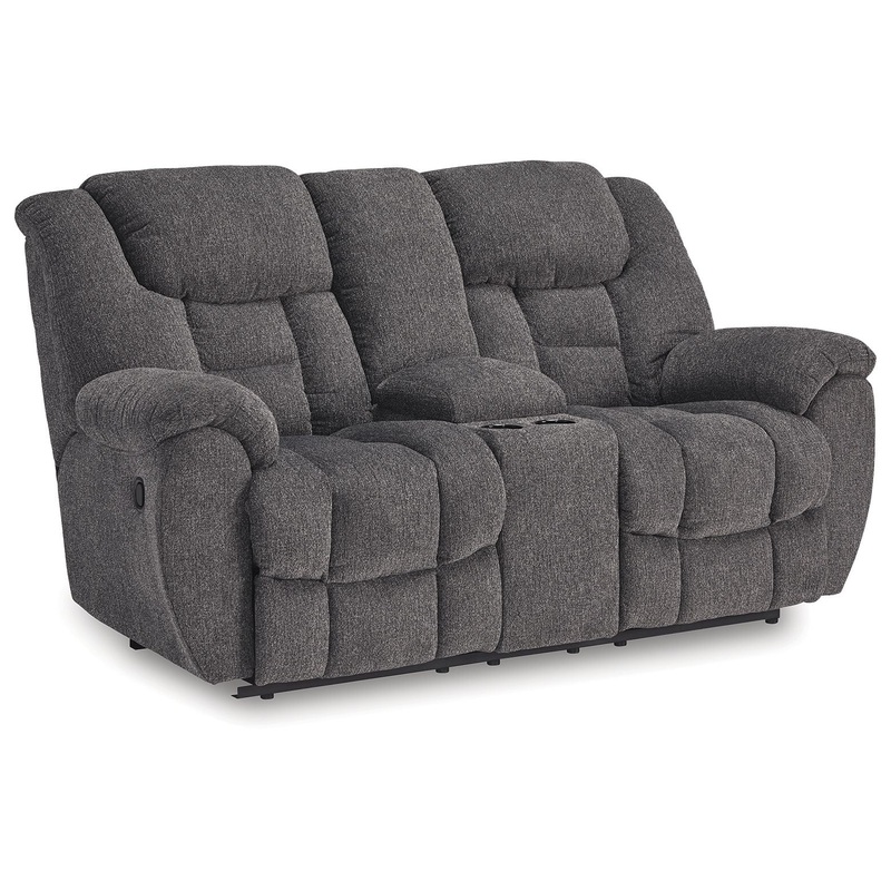 Foreside – Charcoal – Dbl Reclining Loveseat with Console