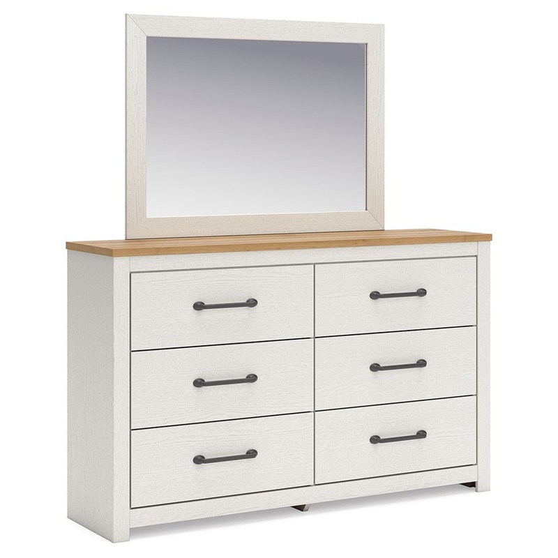 Linnocreek – White / Warm Brown – Dresser And Mirror