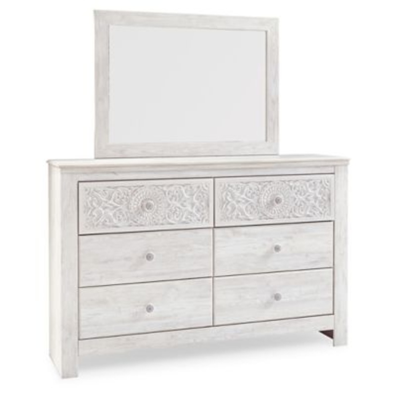 Paxberry – Whitewash – Dresser, Mirror – Medallion Drawer Pulls