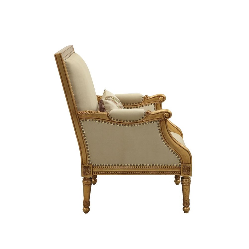 Daesha – Accent Chair – Tan Flannel & Antique Gold