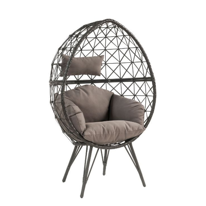 Aeven – Patio Lounge Chair – Light Gray Fabric & Black Wicker