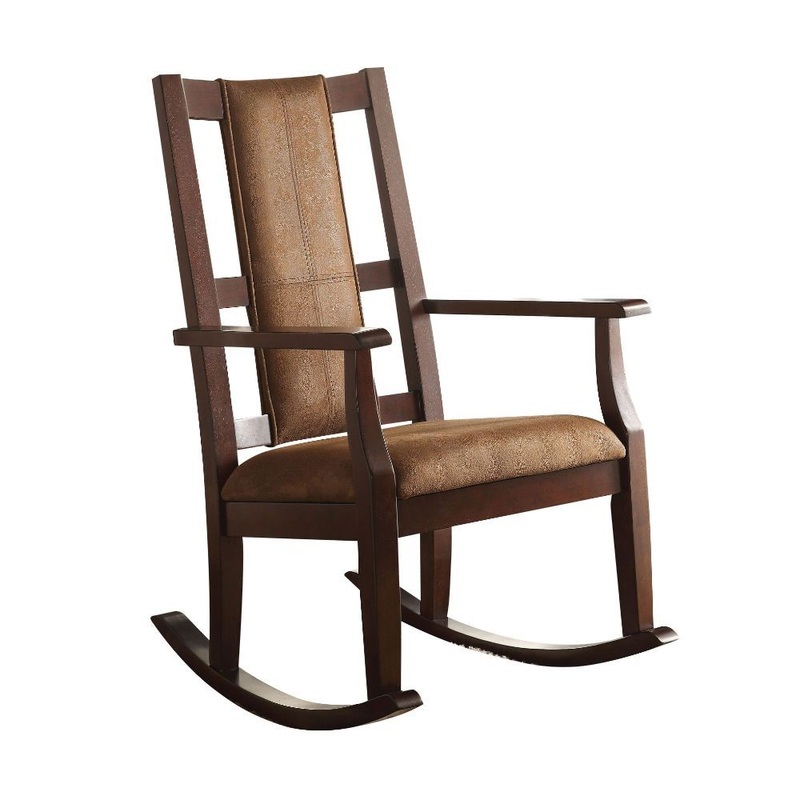 Butsea – Rocking Chair – Brown Fabric & Espresso