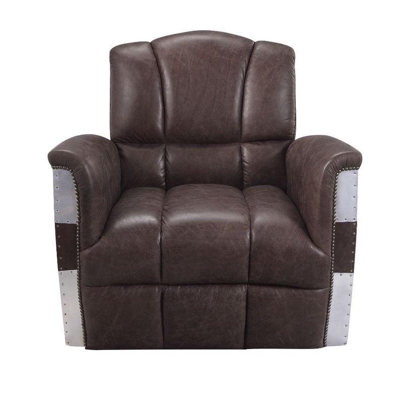Brancaster – Accent Chair – Retro Brown Top Grain Leather & Aluminum – 35″