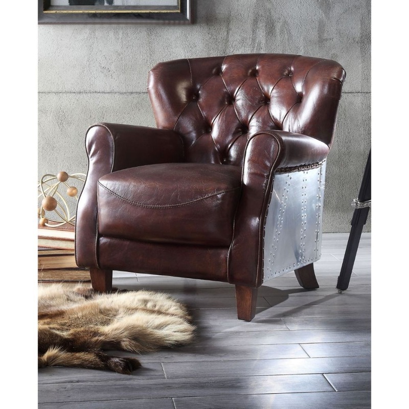 Brancaster – Accent Chair – Vintage Brown & Aluminum