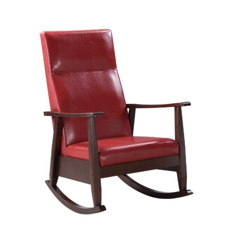 Raina – Rocking Chair – Red PU & Espresso Finish