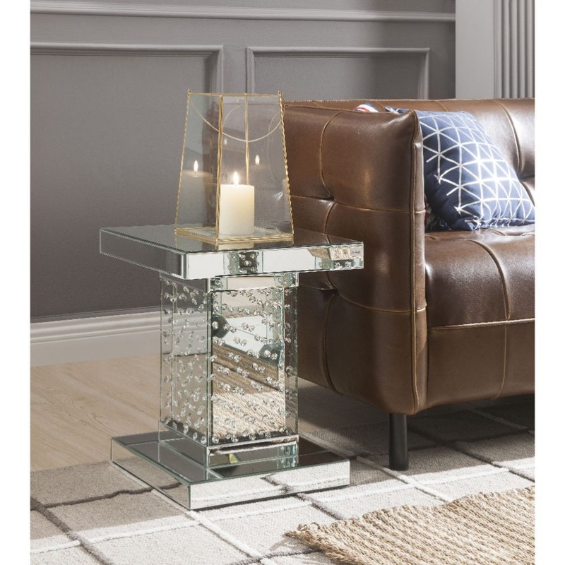Nysa – End Table – Mirrored & Faux Crystals – 20″