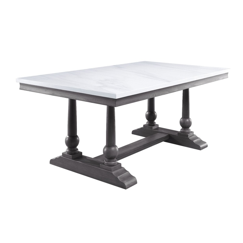 Yabeina – Dining Table – Marble Top & Gray Oak Finish
