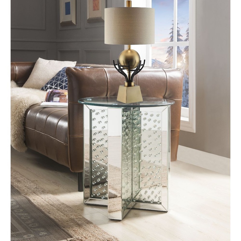 Nysa – End Table – Mirrored & Faux Crystals – 23″