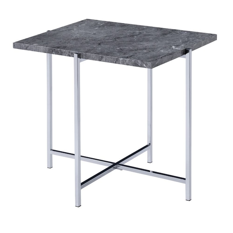 Adelae – End Table – Faux Marble & Chrome