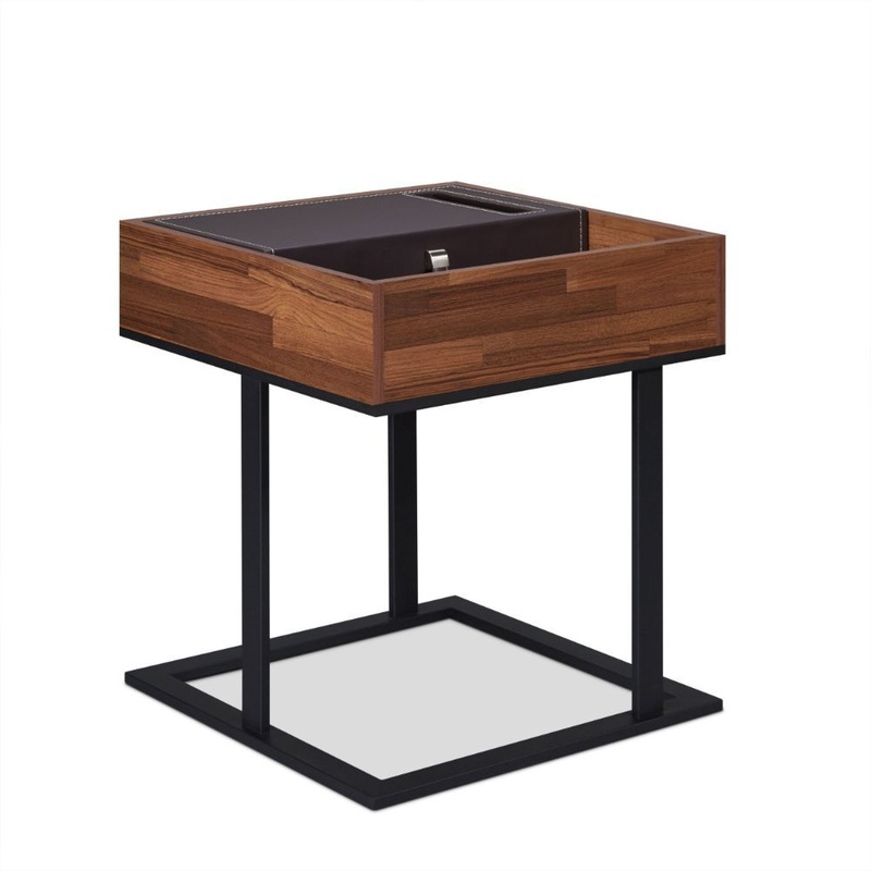 Sara – I – I End Table – Espresso PU, Walnut & Sandy Black