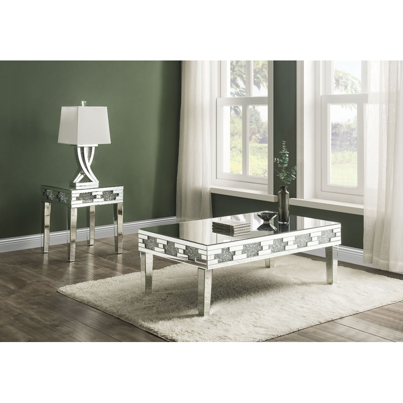 Noralie – End Table – Mirrored & Faux Stones