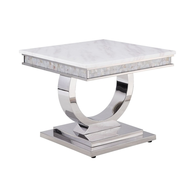 Zander – Console Table – White Printed Faux Marble & Mirrored Silver Finish