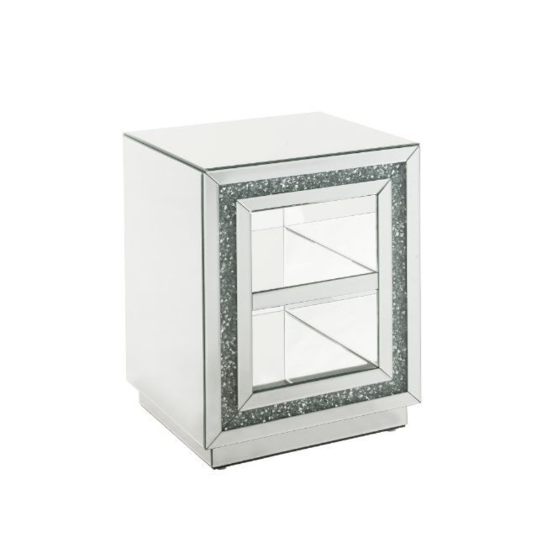 Noralie – End Table With 2 Tier Shelf – Mirrored & Faux Diamonds – 24″