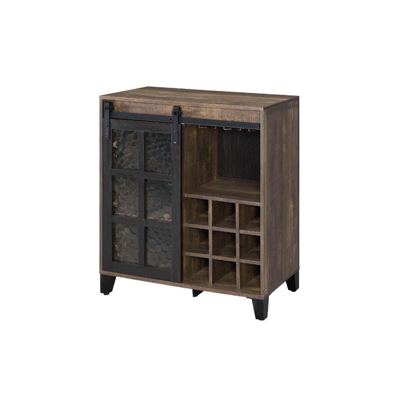 Treju – Wine Cabinet – Obscure Glass, Rustic Oak & Black Finish