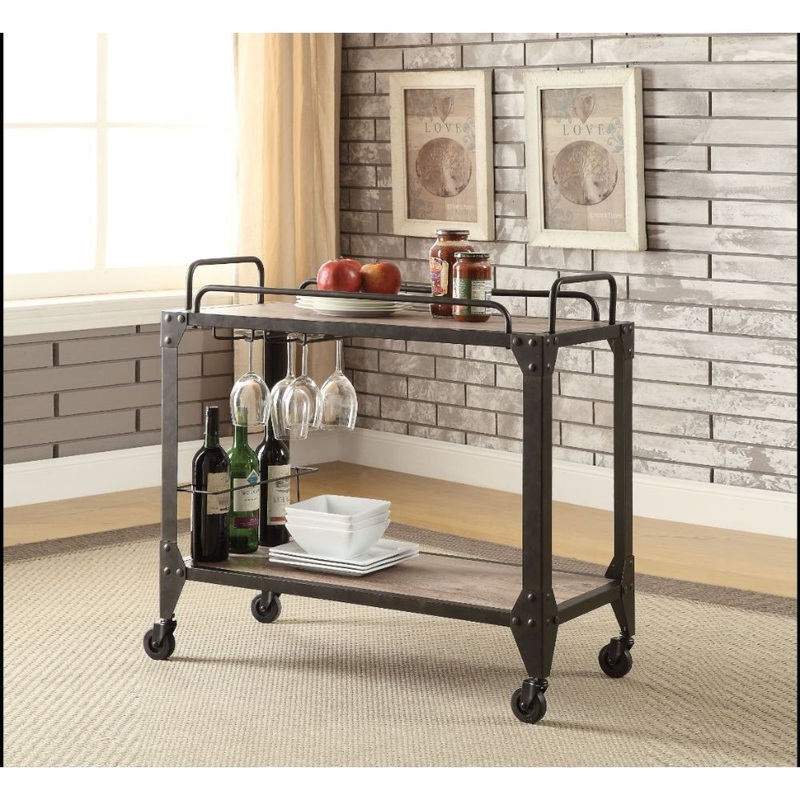 Caitlin – Serving Cart – Rustic Oak & Black