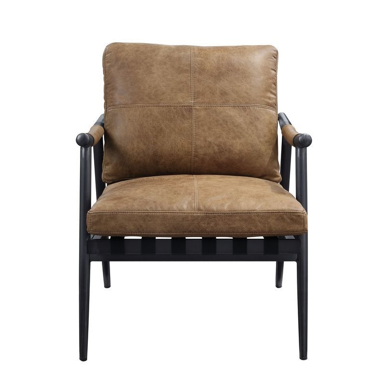 Anzan – Accent Chair – Berham Chestnut Top Grain Leather & Matt Iron Finish