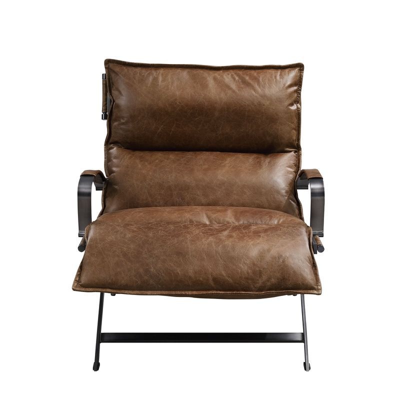 Zulgaz – Accent Chair – Cocoa Top Grain Leather & Matt Iron Finish